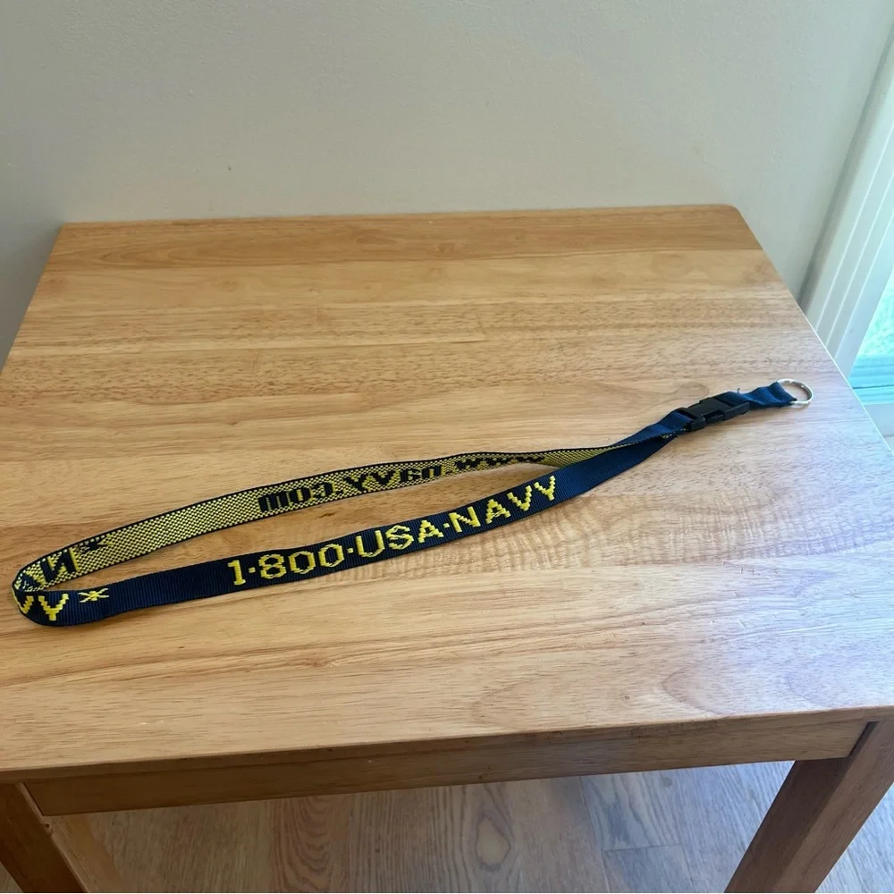 USA‎ Navy Lanyard Neck Strap Key Ring Blue With Yellow Lettering